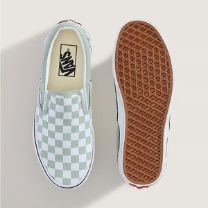Vans Green and White Checkerboard Slip-On Sneakers